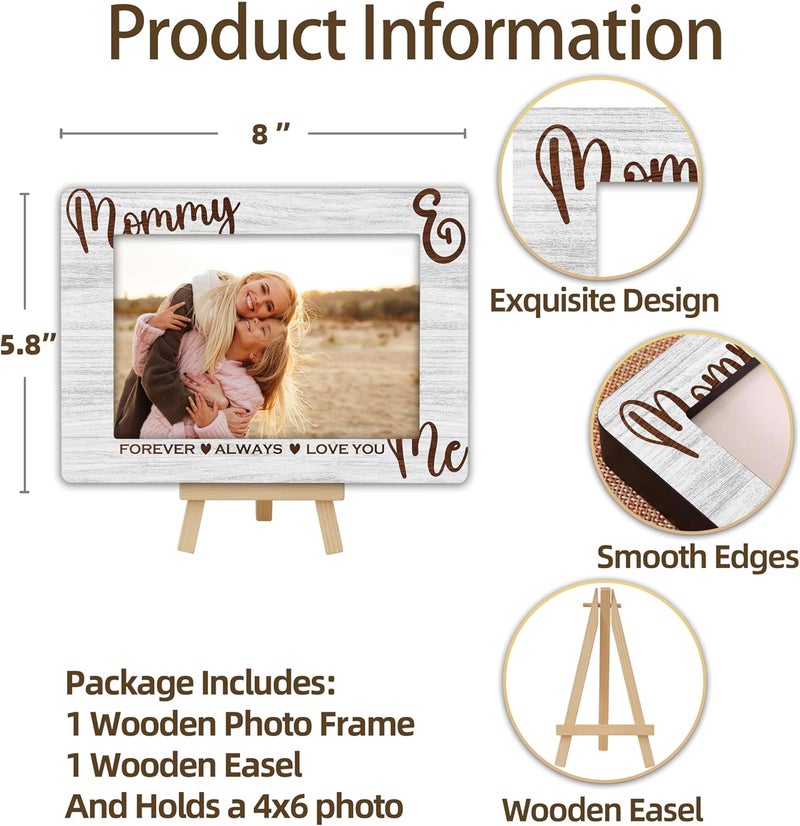 OXRUN Mommy & Me Picture Frame, Mother's Day Gifts Wooden Photo Frame with Easel, Display Photo Insert, 4x6 Picture Frame for Tabletop Display - A07 - Image 2
